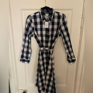 J. Crew Navy and White Checkered Long Sleeve Dress